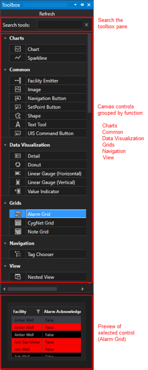 Canvas Web Toolbox pane