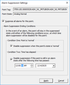 Configure alarm suppression ending conditions
