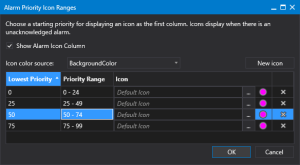 Sample Alarm Priority Icon Ranges dialog box
