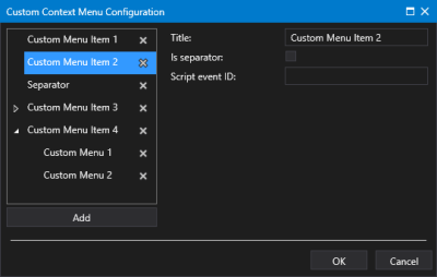 Sample Custom Context Menu Configuration dialog box