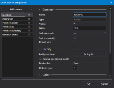 Sample CygNet Grid Column Configuration dialog box