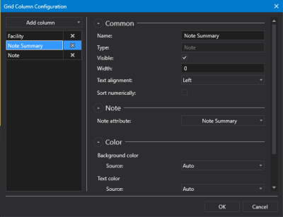 Sample Note Grid Column Configuration dialog box