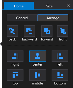 Settings pane, Home tab, Arrange settings