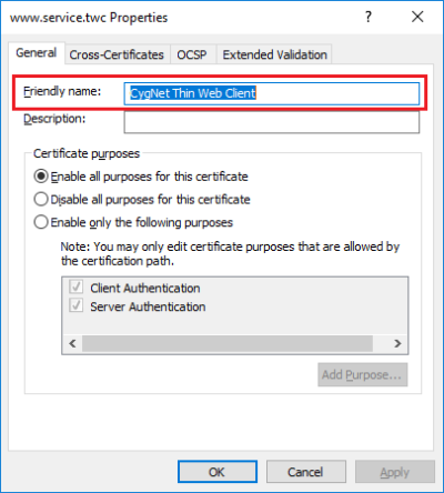 Friendly Name for the Certificate Manager