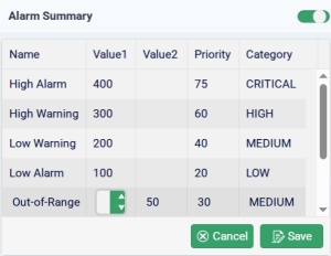 TWC Context Menu - Alarm Summary Edit
