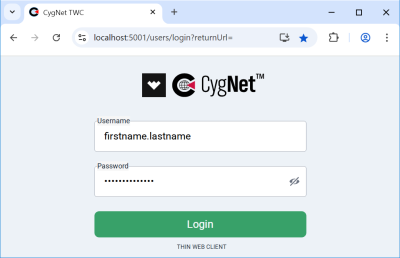 CygNet TWC Login Screen